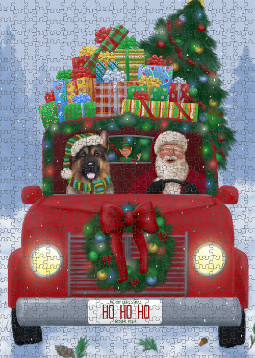 Christmas Honk Honk Red Truck Here Comes with Santa and German Shepherd Dog Puzzle with Photo Tin PUZL100016