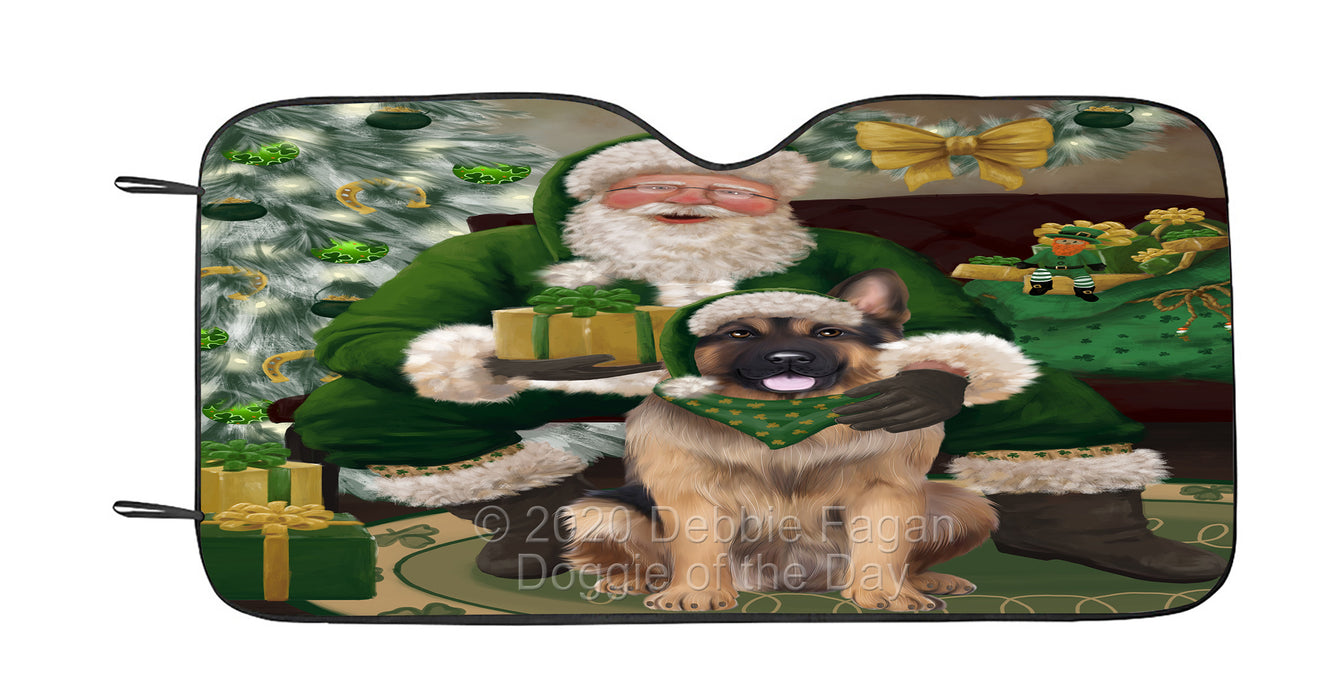 Christmas Irish Santa with Gift and German Shepherd Dog Car Sun Shade Cover Curtain