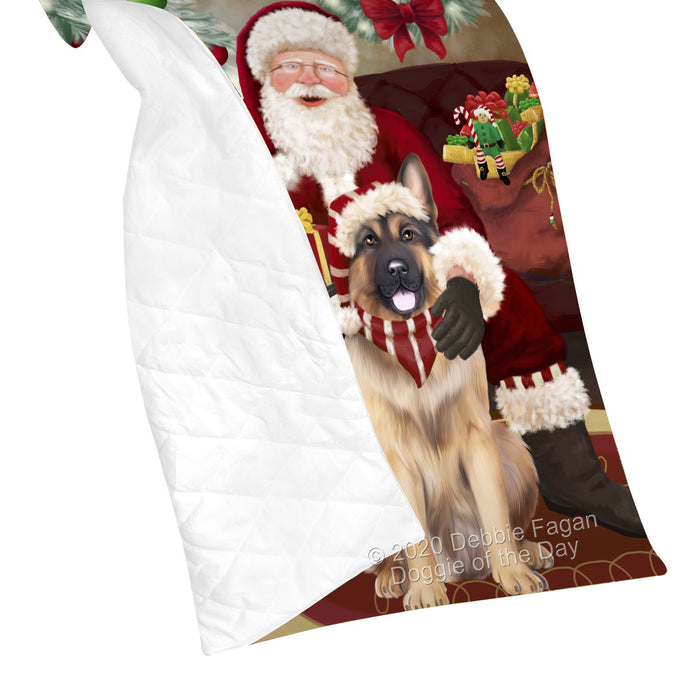 Santa's Christmas Surprise German Shepherd Dog Quilt Bed Coverlet Bedspread - Pets Comforter Unique One-side Animal Printing - Soft Lightweight Durable Washable Polyester Quilt