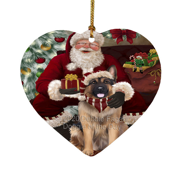 Santa's Christmas Surprise German Shepherd Dog Heart Christmas Ornament RFPOR58367