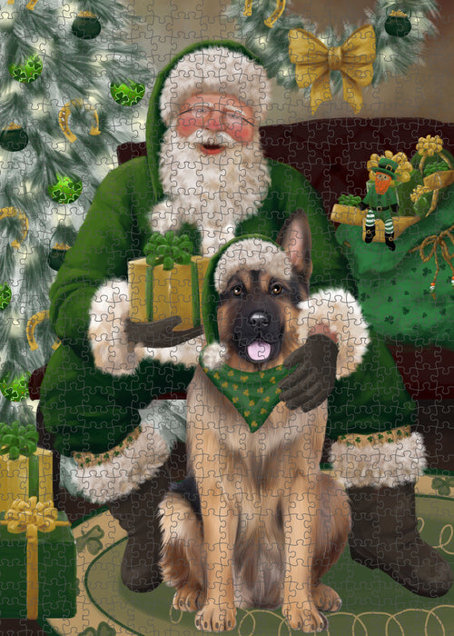 Christmas Irish Santa with Gift and German Shepherd Dog Puzzle with Photo Tin PUZL100408