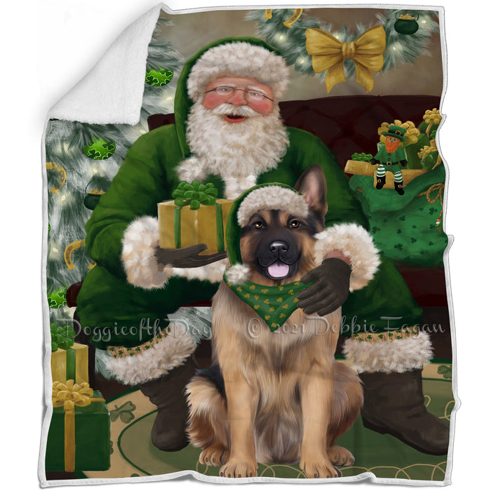 Christmas Irish Santa with Gift and German Shepherd Dog Blanket BLNKT141343