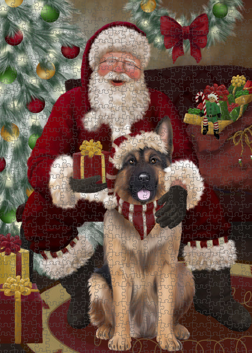Santa's Christmas Surprise German Shepherd Dog Puzzle with Photo Tin PUZL100800