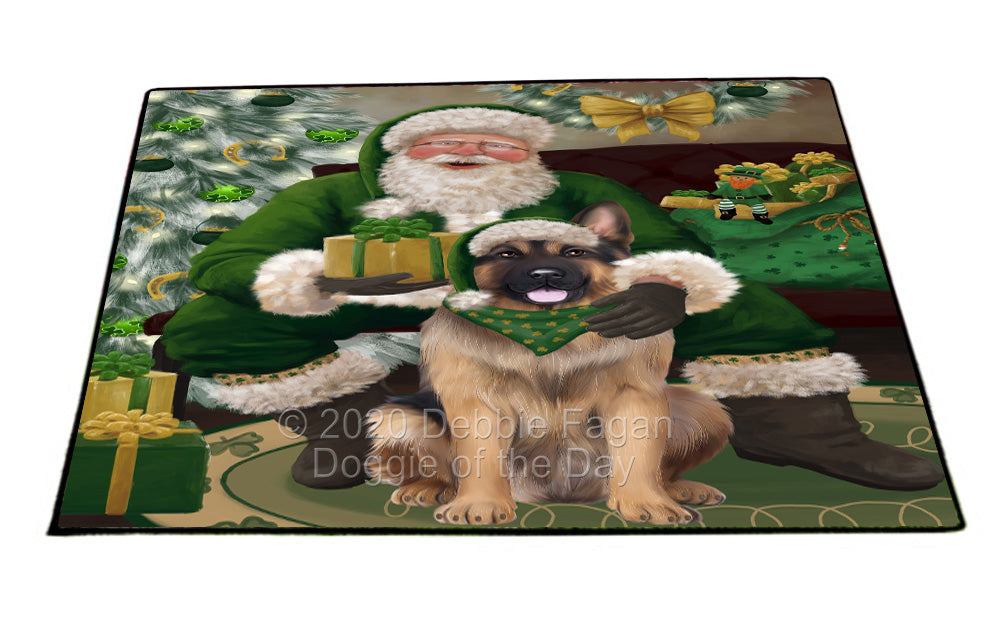 Christmas Irish Santa with Gift and German Shepherd Dog Indoor/Outdoor Welcome Floormat - Premium Quality Washable Anti-Slip Doormat Rug FLMS57154