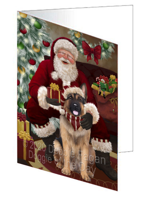 Santa's Christmas Surprise German Shepherd Dog Handmade Artwork Assorted Pets Greeting Cards and Note Cards with Envelopes for All Occasions and Holiday Seasons