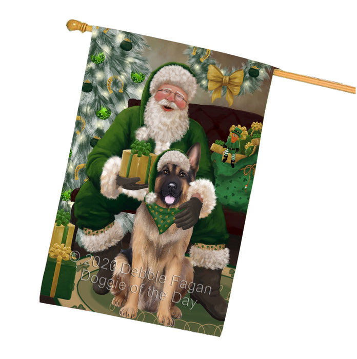 Christmas Irish Santa with Gift and German Shepherd Dog House Flag FLG66699