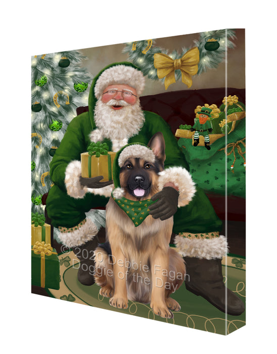 Christmas Irish Santa with Gift and German Shepherd Dog Canvas Print Wall Art Décor CVS147689
