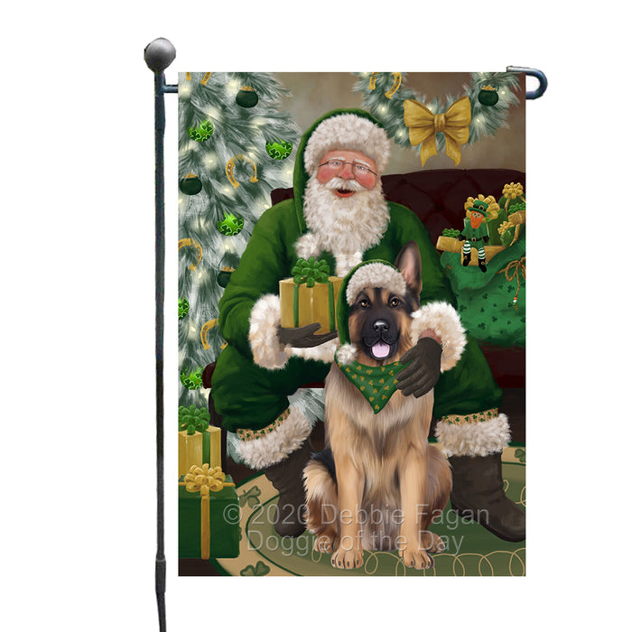 Christmas Irish Santa with Gift and German Shepherd Dog Garden Flag GFLG66643