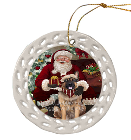 Santa's Christmas Surprise German Shepherd Dog Doily Ornament DPOR59587