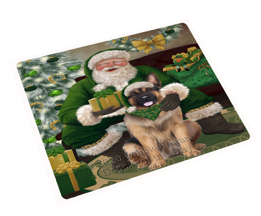 Christmas Irish Santa with Gift and German Shepherd Dog Cutting Board - Easy Grip Non-Slip Dishwasher Safe Chopping Board Vegetables C78334