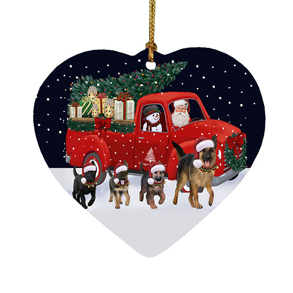 Christmas Express Delivery Red Truck Running German Shepherd Dogs Heart Christmas Ornament RFPOR58093
