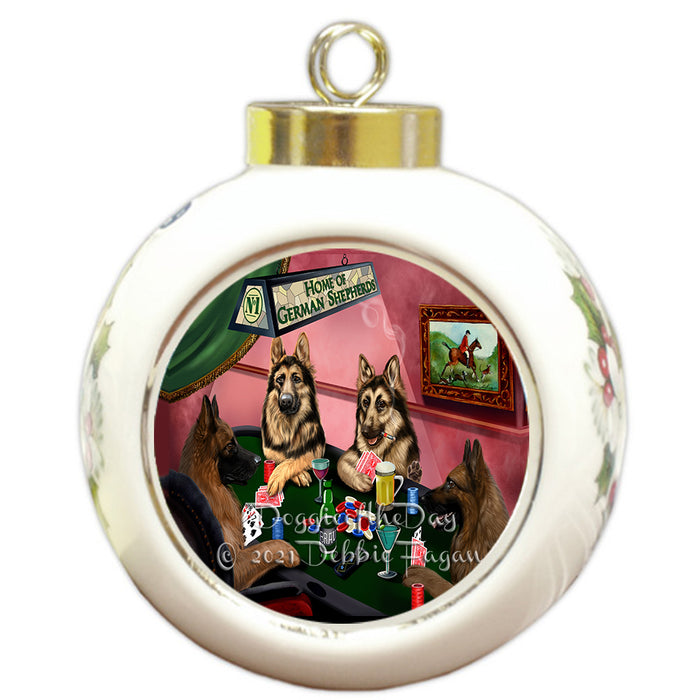 Home of Poker Playing German Shepherd Dogs Round Ball Christmas Ornament Pet Decorative Hanging Ornaments for Christmas X-mas Tree Decorations - 3" Round Ceramic Ornament