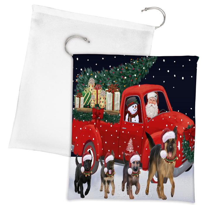 Christmas Express Delivery Red Truck Running German Shepherd Dogs Drawstring Laundry or Gift Bag LGB48903