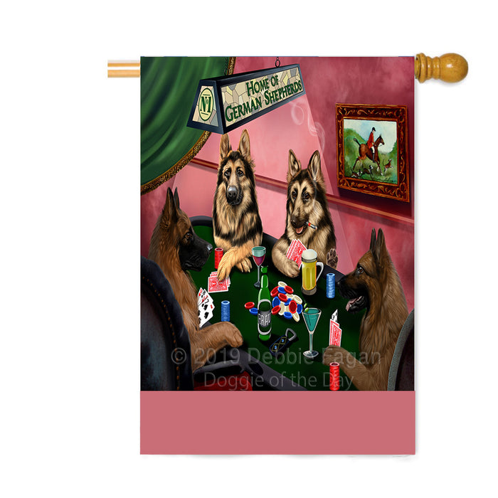Personalized Home of German Shepherd Dogs Four Dogs Playing Poker Custom House Flag FLG-DOTD-A60325