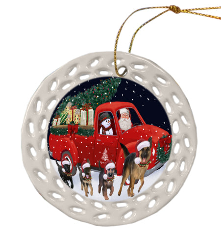 Christmas Express Delivery Red Truck Running German Shepherd Dog Doily Ornament DPOR59269