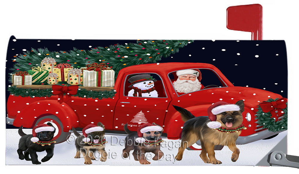 Christmas Express Delivery Red Truck Running German Shepherd Dog Magnetic Mailbox Cover Both Sides Pet Theme Printed Decorative Letter Box Wrap Case Postbox Thick Magnetic Vinyl Material