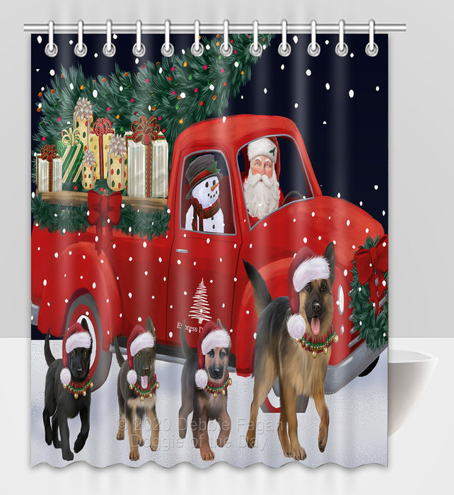 Christmas Express Delivery Red Truck Running German Shepherd Dogs Shower Curtain Bathroom Accessories Decor Bath Tub Screens