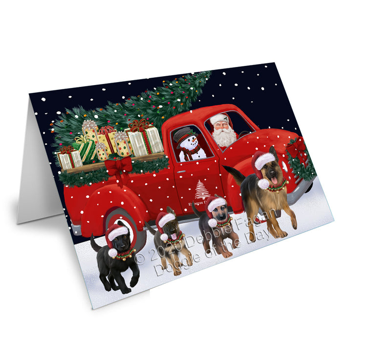 Christmas Express Delivery Red Truck Running German Shepherd Dogs Handmade Artwork Assorted Pets Greeting Cards and Note Cards with Envelopes for All Occasions and Holiday Seasons GCD75143