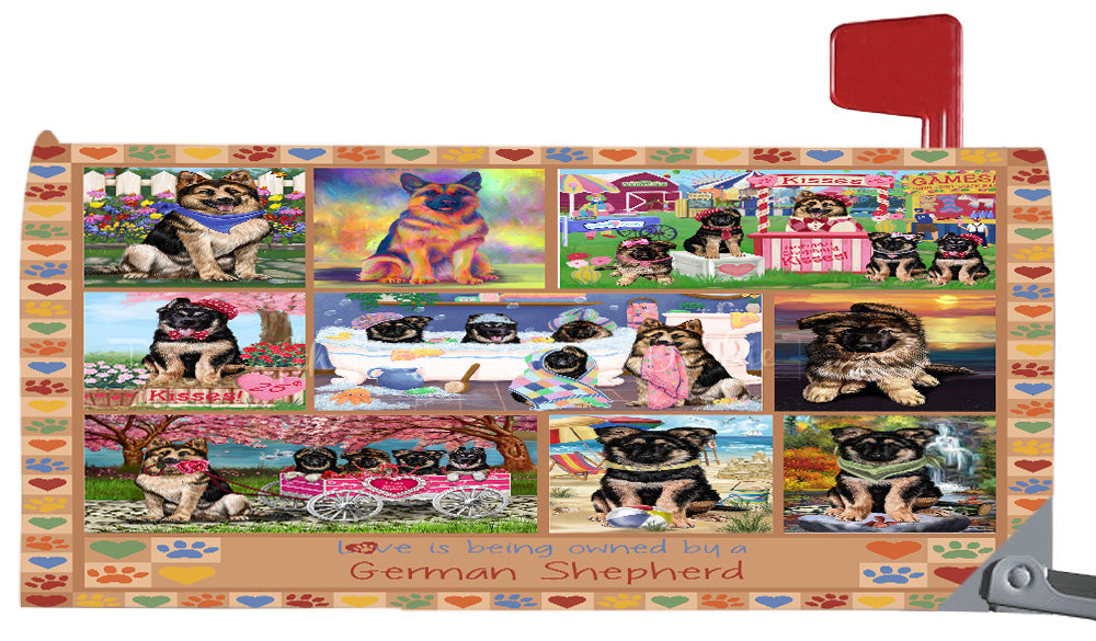 Love is Being Owned German Shepherd Dog Beige Magnetic Mailbox Cover Both Sides Pet Theme Printed Decorative Letter Box Wrap Case Postbox Thick Magnetic Vinyl Material