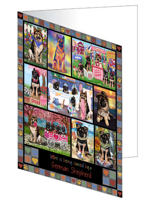Love is Being Owned German Shepherd Dog Grey Handmade Artwork Assorted Pets Greeting Cards and Note Cards with Envelopes for All Occasions and Holiday Seasons GCD77339