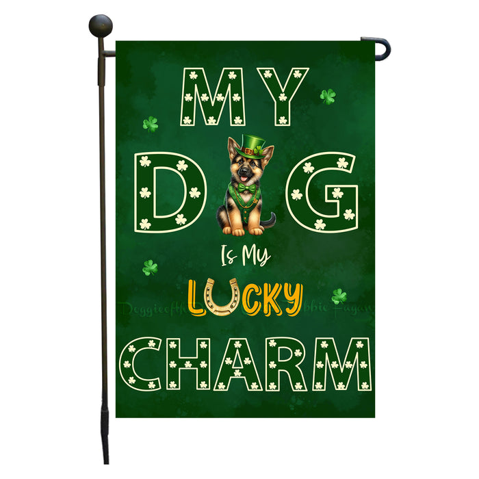 St. Patrick's Day German Shepherd Irish Dog Garden Flags with Lucky Charm Design - Double Sided Yard Garden Festival Decorative Gift - Holiday Dogs Flag Decor 12 1/2"w x 18"h
