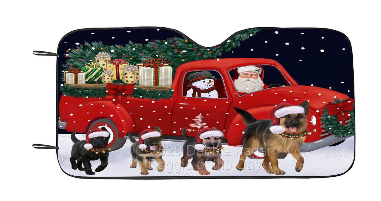 Christmas Express Delivery Red Truck Running German Shepherd Dog Car Sun Shade Cover Curtain