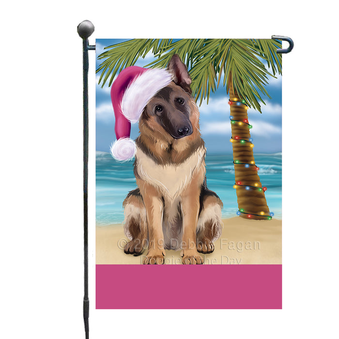 Personalized Summertime Happy Holidays Christmas German Shepherd Dog on Tropical Island Beach  Custom Garden Flags GFLG-DOTD-A60479