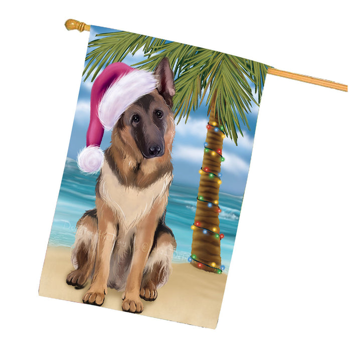 Christmas Summertime Beach German Shepherd Dog House Flag Outdoor Decorative Double Sided Pet Portrait Weather Resistant Premium Quality Animal Printed Home Decorative Flags 100% Polyester FLG68742