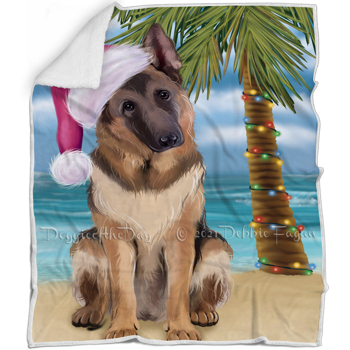 Summertime Happy Holidays Christmas German Shepherds Dog on Tropical Island Beach Blanket D126