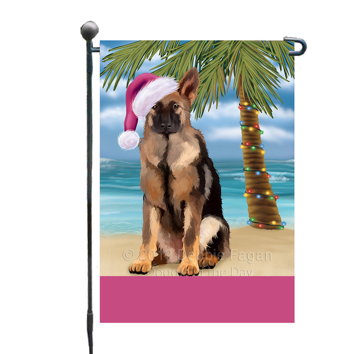 Personalized Summertime Happy Holidays Christmas German Shepherd Dog on Tropical Island Beach  Custom Garden Flags GFLG-DOTD-A60480