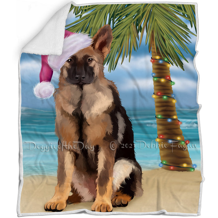 Summertime Happy Holidays Christmas German Shepherds Dog on Tropical Island Beach Blanket D127