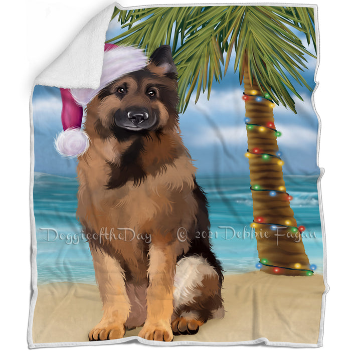 Summertime Happy Holidays Christmas German Shepherds Dog on Tropical Island Beach Blanket D128