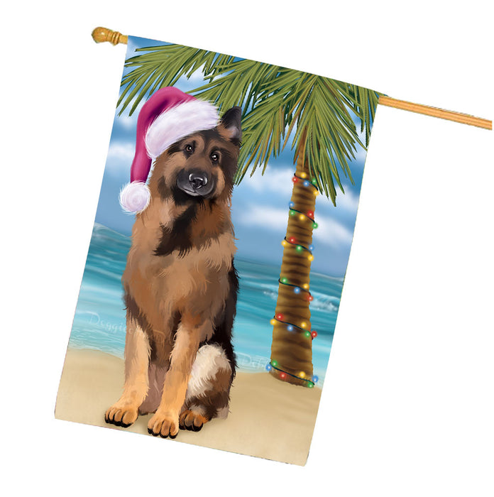 Christmas Summertime Beach German Shepherd Dog House Flag Outdoor Decorative Double Sided Pet Portrait Weather Resistant Premium Quality Animal Printed Home Decorative Flags 100% Polyester FLG68744
