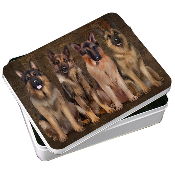 Rustic 4 German Shepherds Dog Photo Storage Tin PITN49575