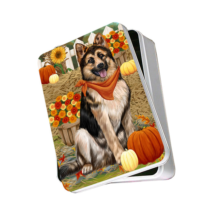 Fall Autumn Greeting German Shepherd Dog with Pumpkins Photo Storage Tin PITN50753