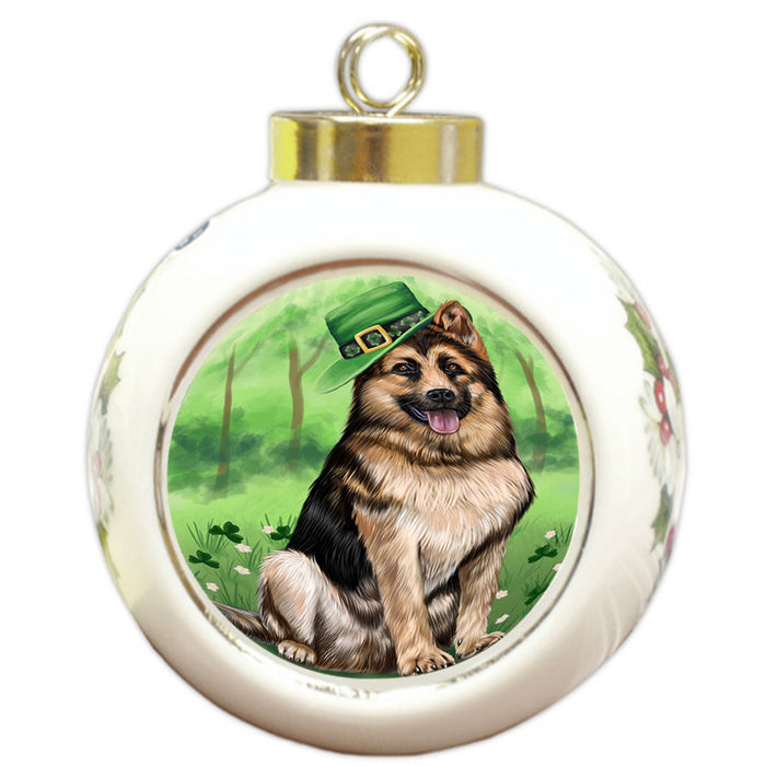 St. Patricks Day Irish Portrait German Shepherd Dog Round Ball Christmas Ornament RBPOR48803