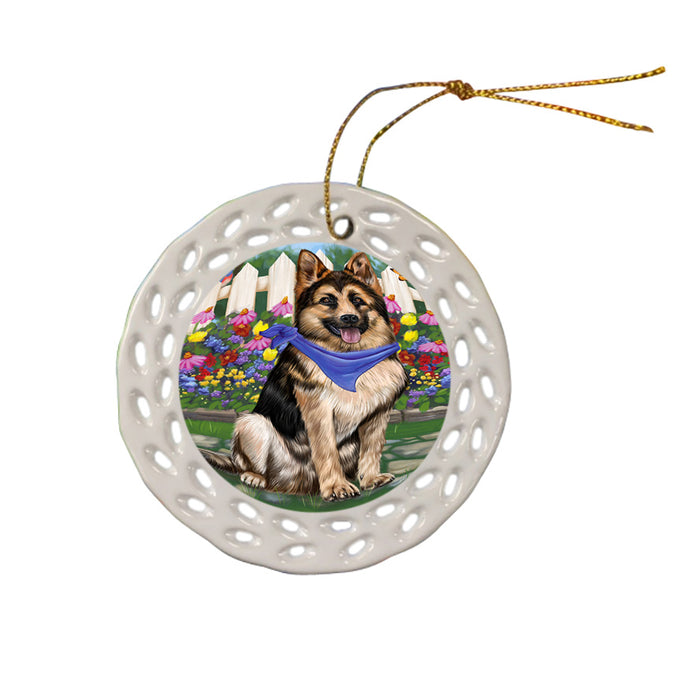 Spring Floral German Shepherd Dog Ceramic Doily Ornament DPOR49878