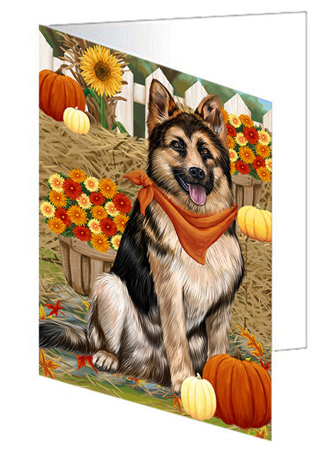 Fall Autumn Greeting German Shepherd Dog with Pumpkins Handmade Artwork Assorted Pets Greeting Cards and Note Cards with Envelopes for All Occasions and Holiday Seasons GCD56288
