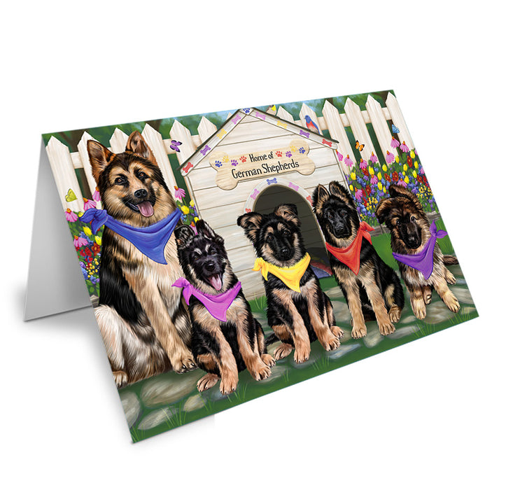 Spring Dog House German Shepherds Dog Handmade Artwork Assorted Pets Greeting Cards and Note Cards with Envelopes for All Occasions and Holiday Seasons GCD53666