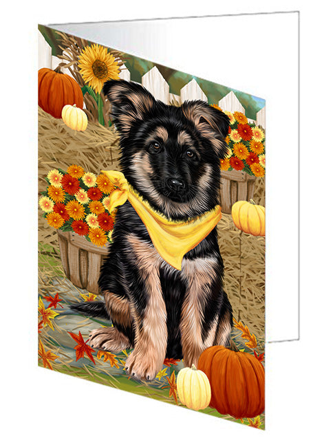 Fall Autumn Greeting German Shepherd Dog with Pumpkins Handmade Artwork Assorted Pets Greeting Cards and Note Cards with Envelopes for All Occasions and Holiday Seasons GCD56291