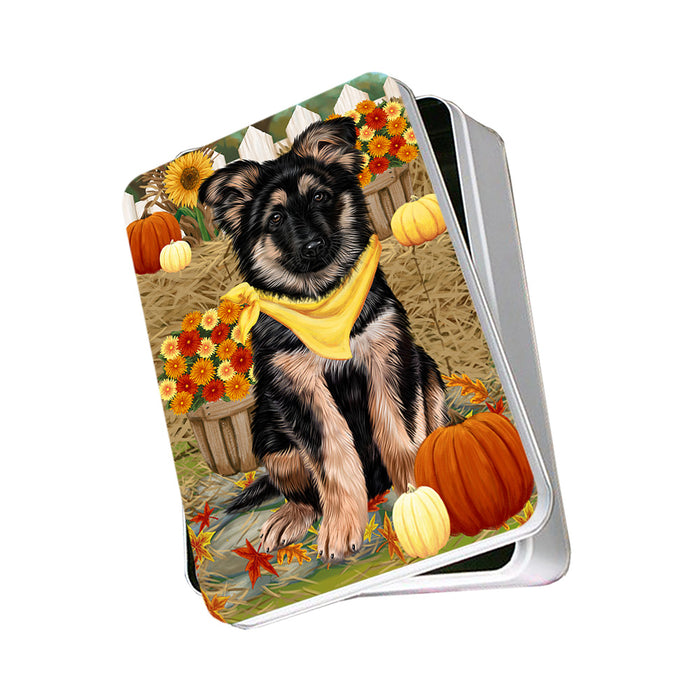 Fall Autumn Greeting German Shepherd Dog with Pumpkins Photo Storage Tin PITN50754