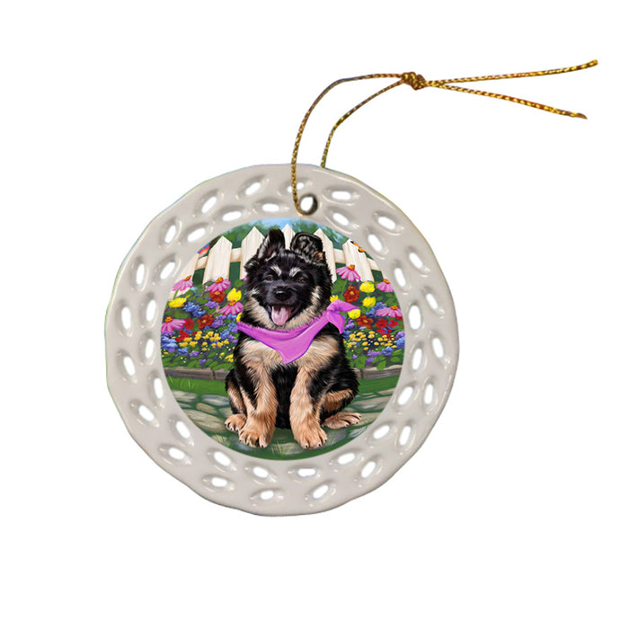 Spring Floral German Shepherd Dog Ceramic Doily Ornament DPOR49880