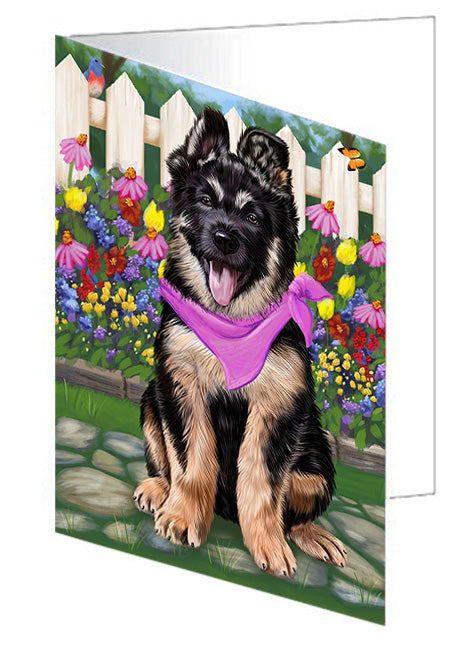 Spring Floral German Shepherd Dog Handmade Artwork Assorted Pets Greeting Cards and Note Cards with Envelopes for All Occasions and Holiday Seasons GCD53669