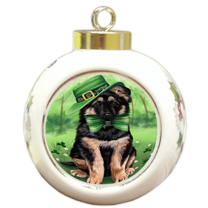 St. Patricks Day Irish Portrait German Shepherd Dog Round Ball Christmas Ornament RBPOR48805