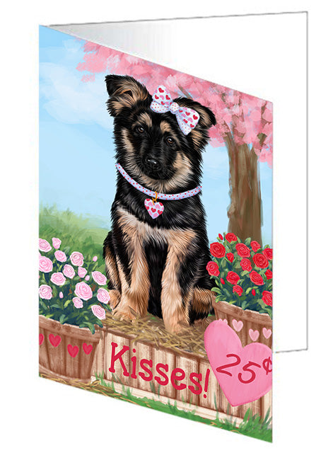 Rosie 25 Cent Kisses German Shepherd Dog Handmade Artwork Assorted Pets Greeting Cards and Note Cards with Envelopes for All Occasions and Holiday Seasons GCD72116