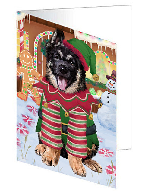 Christmas Gingerbread House Candyfest German Shepherd Dog Handmade Artwork Assorted Pets Greeting Cards and Note Cards with Envelopes for All Occasions and Holiday Seasons GCD73517