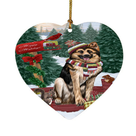 Merry Christmas Woodland Sled German Shepherd Dog Heart Christmas Ornament HPOR55287