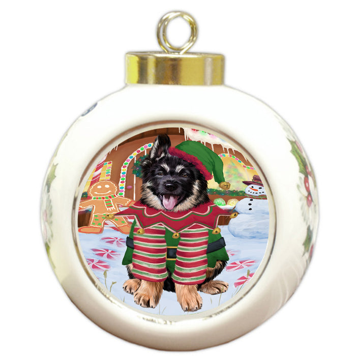 Christmas Gingerbread House Candyfest German Shepherd Dog Round Ball Christmas Ornament RBPOR56690