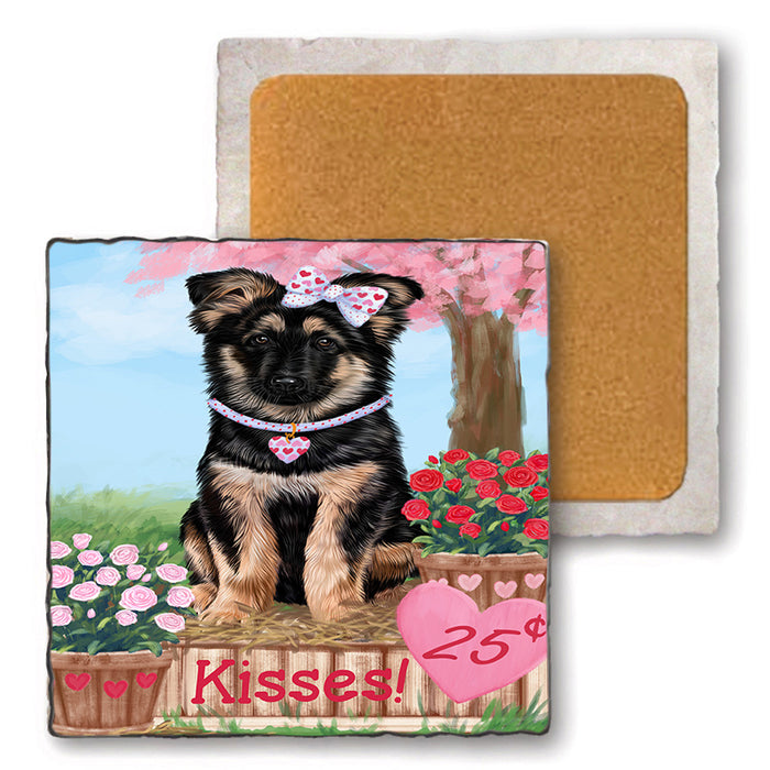 Rosie 25 Cent Kisses German Shepherd Dog Set of 4 Natural Stone Marble Tile Coasters MCST50867