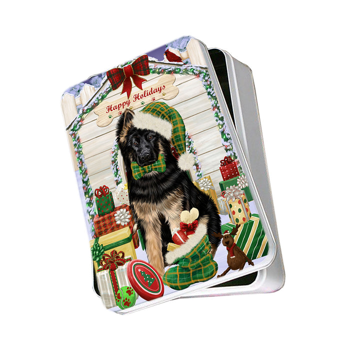 Happy Holidays Christmas German Shepherd Dog House with Presents Photo Storage Tin PITN51416